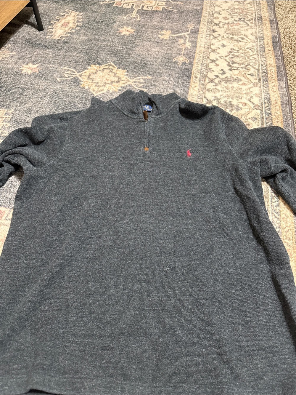 Polo by Ralph Lauren Dark Gray Half-Zip Sweater with Pink Pony